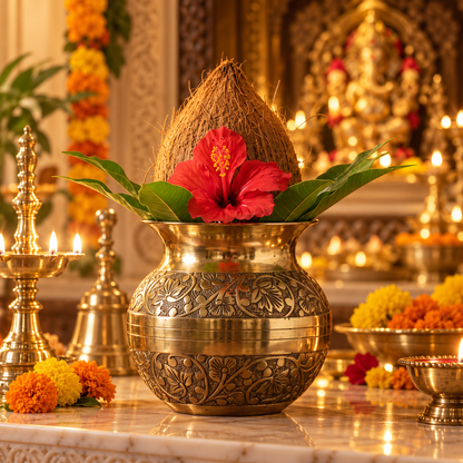 Pure Brass Puja Kalash – Amrit | Golden Pooja Kalash - (DZ)