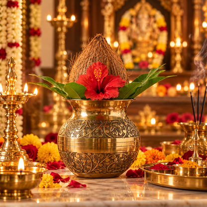 Pure Brass Puja Kalash – Amrit | Golden Pooja Kalash - (DZ)