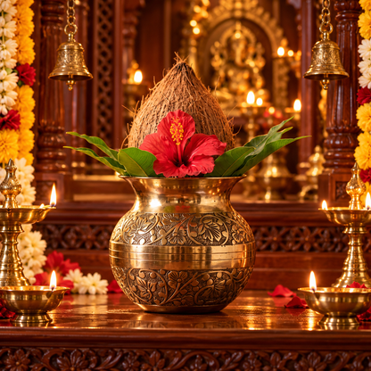 Pure Brass Puja Kalash – Amrit | Golden Pooja Kalash - (DZ)