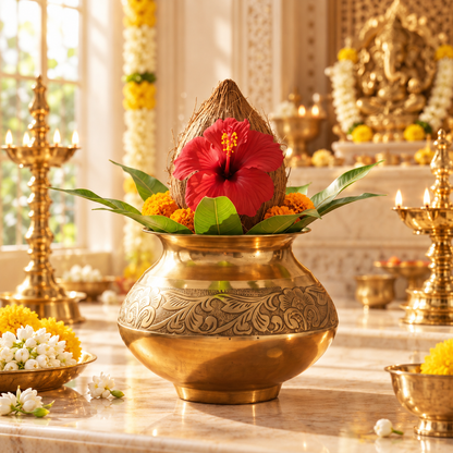 Pure Brass Puja Kalash – Pavitram | Golden Pooja Kalash - (DZ)
