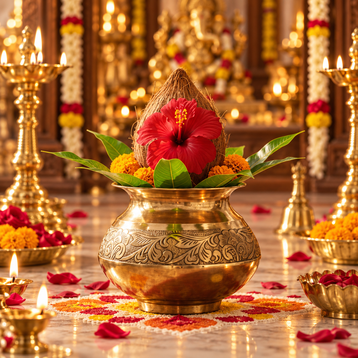 Pure Brass Puja Kalash – Pavitram | Golden Pooja Kalash - (DZ)