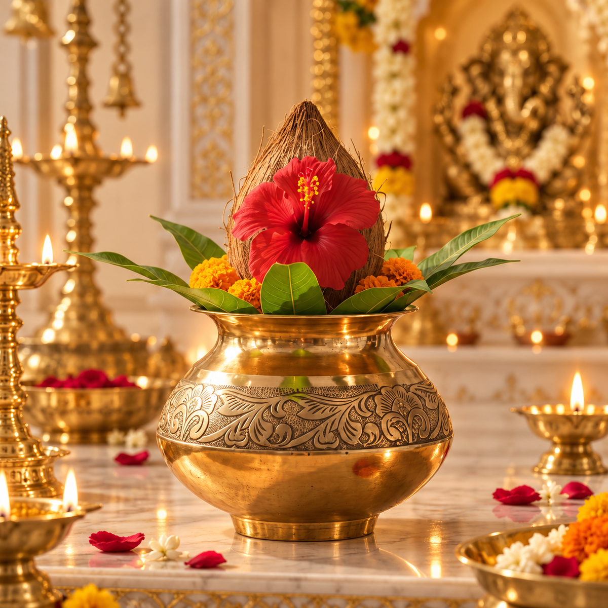 Pure Brass Puja Kalash – Pavitram | Golden Pooja Kalash - (DZ)