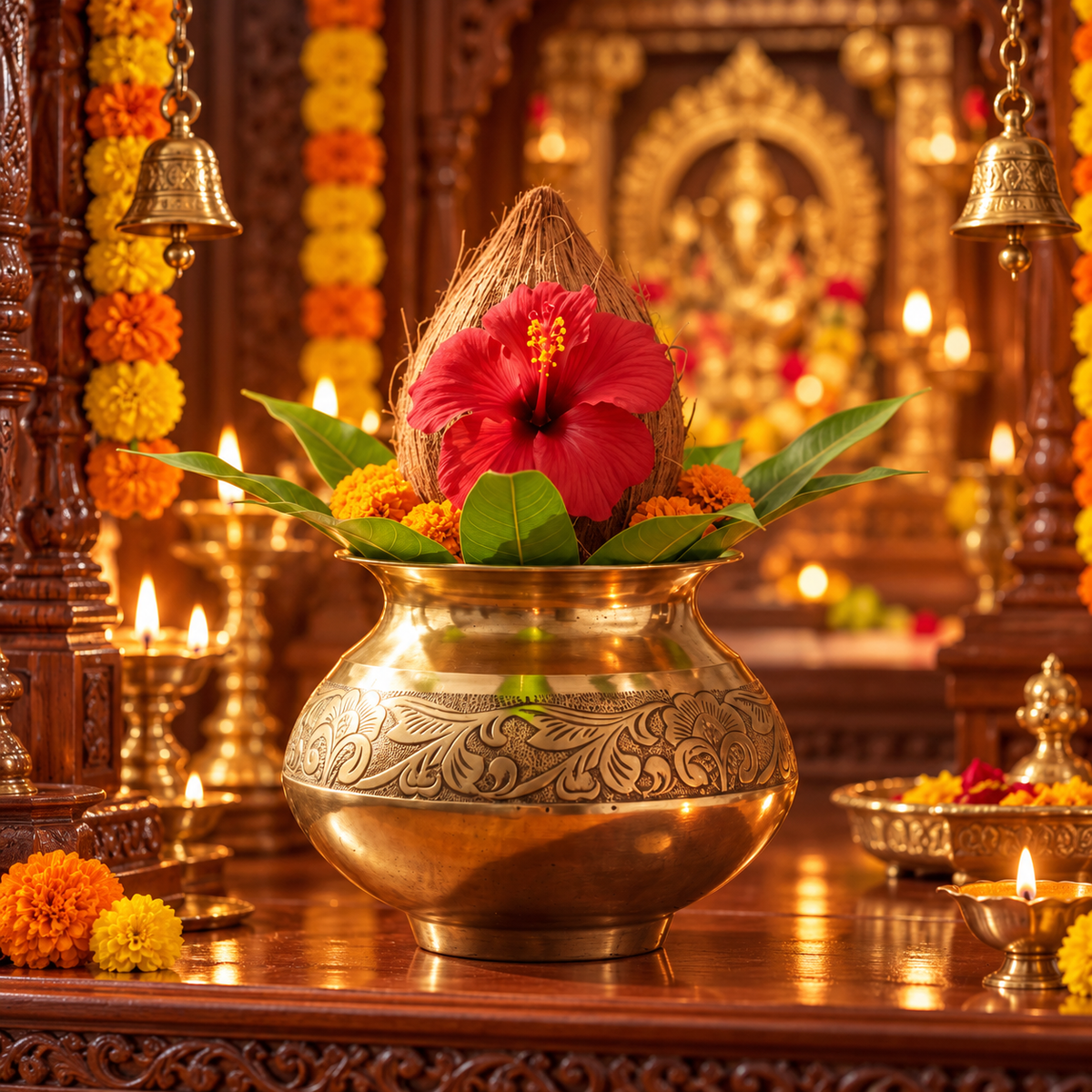 Pure Brass Puja Kalash – Pavitram | Golden Pooja Kalash - (DZ)