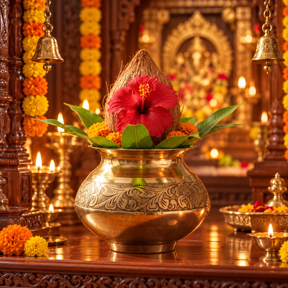 Pure Brass Puja Kalash – Pavitram | Golden Pooja Kalash - (DZ)