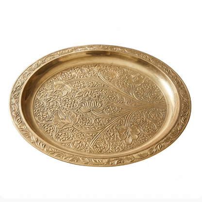 Pure Brass Puja Thali – Floral Embossed Aarti Plate - (DZ)