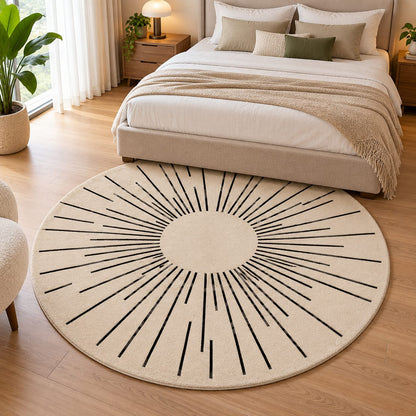 Radiant Sunburst Rug | Circular Silhouette with Fine Radial Lines (GG)