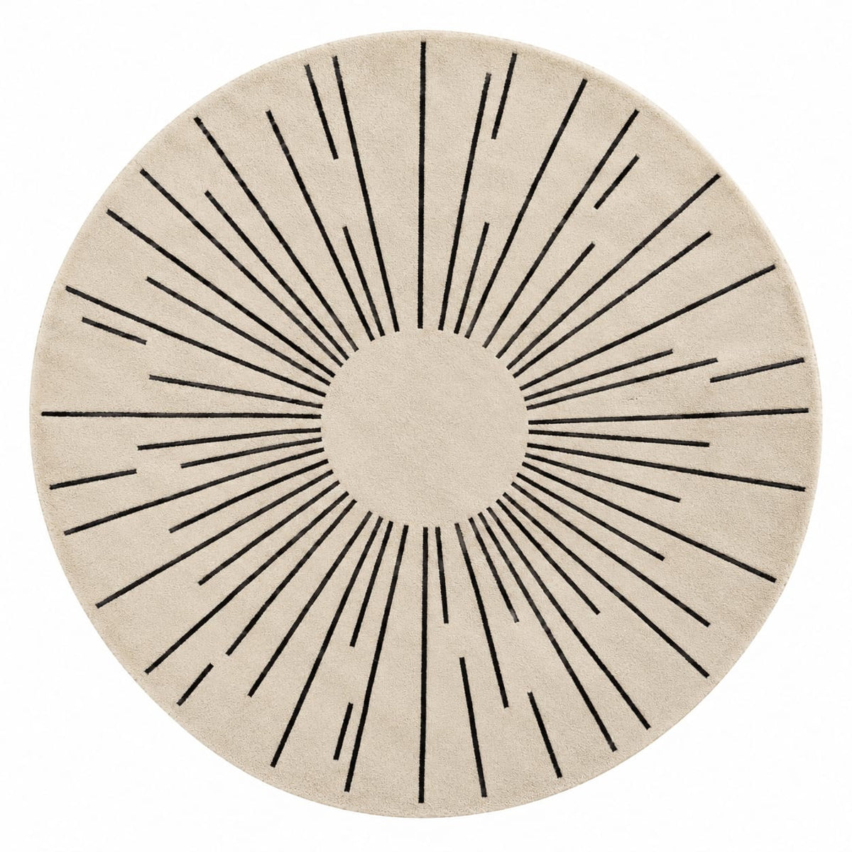 Radiant Sunburst Rug | Circular Silhouette with Fine Radial Lines (GG)