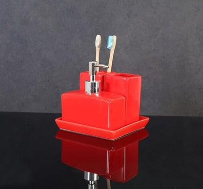 Modern Bath Accessories Set - 1 Soap Dispenser + Toothbrush Holder + 1 Tumblers + 1 Soap Dish (W)