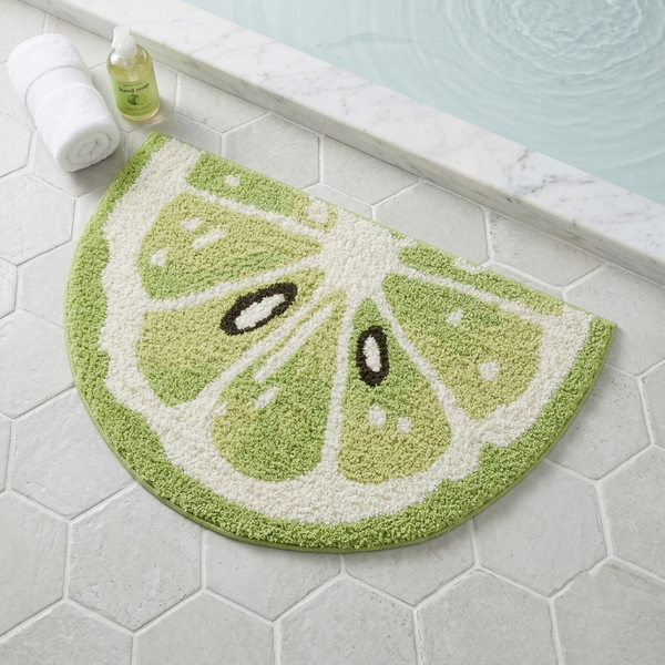 Refreshing Lime Slice Tufted Microfiber Half-Moon Anti-Skid Bathroom Mat (45 x 75 cm) - (CD)