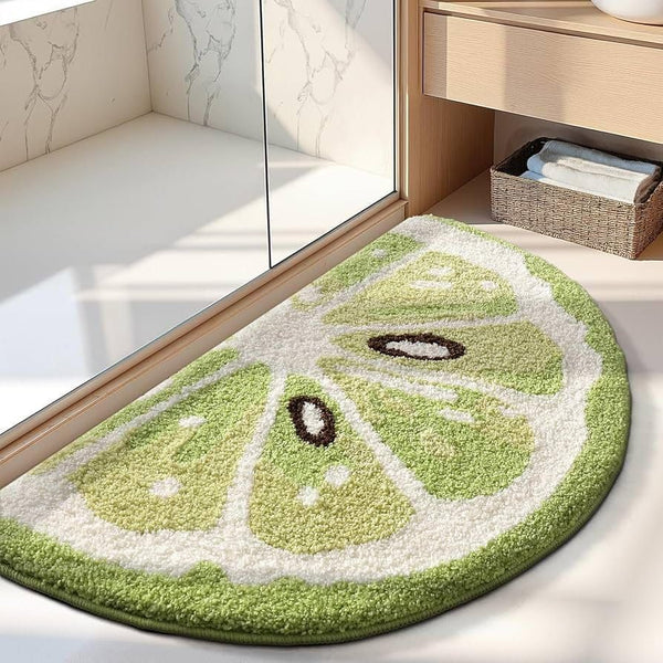 Refreshing Lime Slice Tufted Microfiber Half-Moon Anti-Skid Bathroom Mat (45 x 75 cm) - (CD)