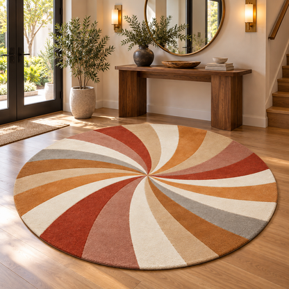 Retro Pinwheel Swirl Round Rug | Radiating Swirl Pattern (GG)