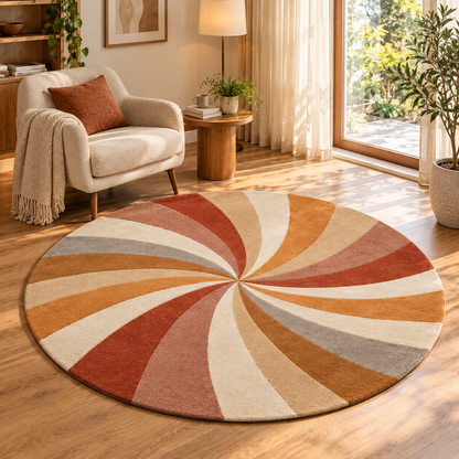Retro Pinwheel Swirl Round Rug | Radiating Swirl Pattern (GG)
