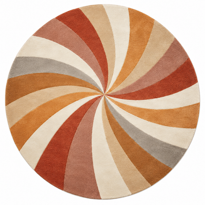 Retro Pinwheel Swirl Round Rug | Radiating Swirl Pattern (GG)