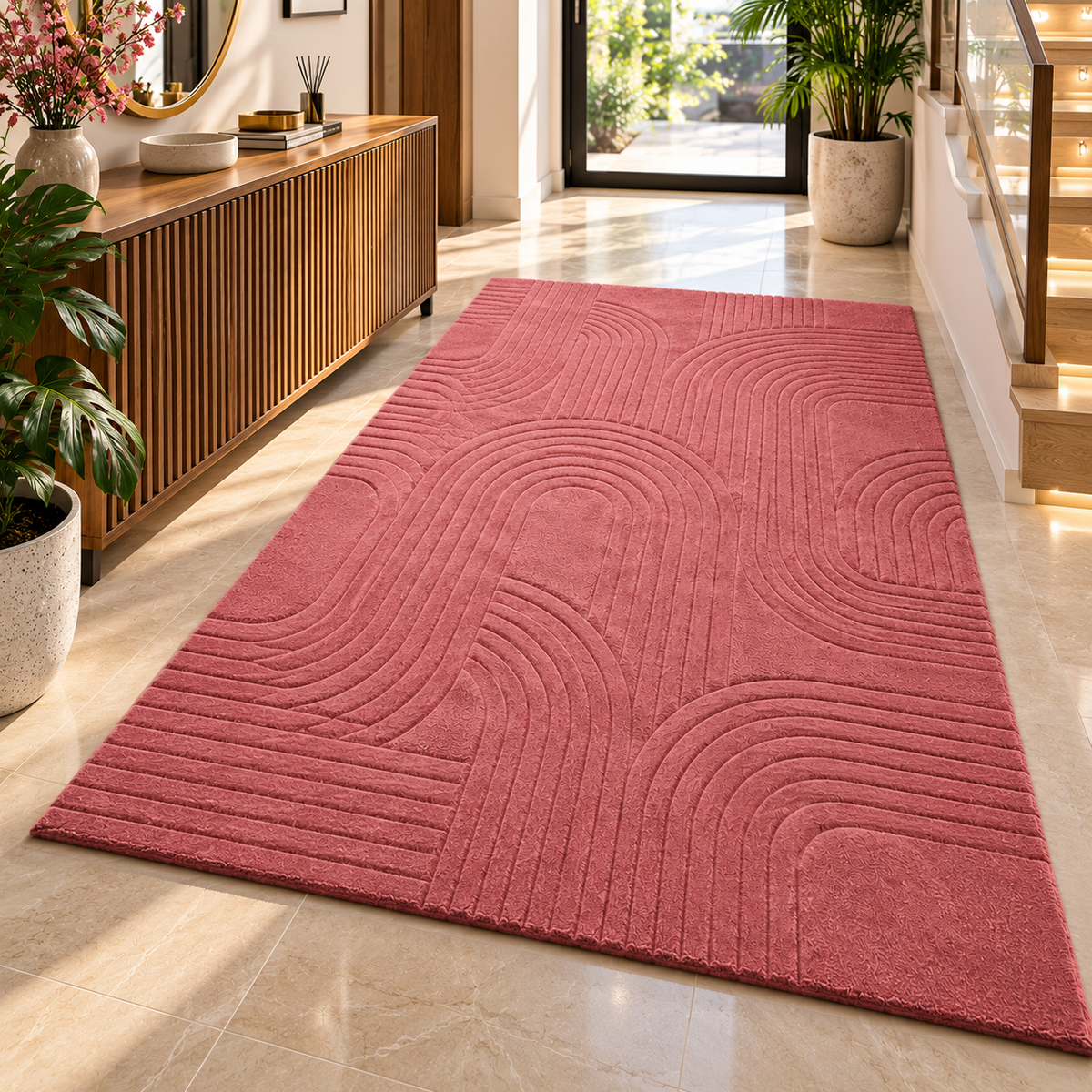 Rose Circle New Zealand Wool Rug | Embossed Circular Abstract Pattern (GG)