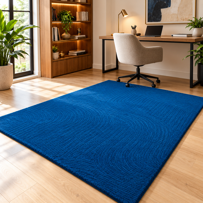 Royal Blue New Zealand Wool Rug | Subtle Textured Pattern (GG)