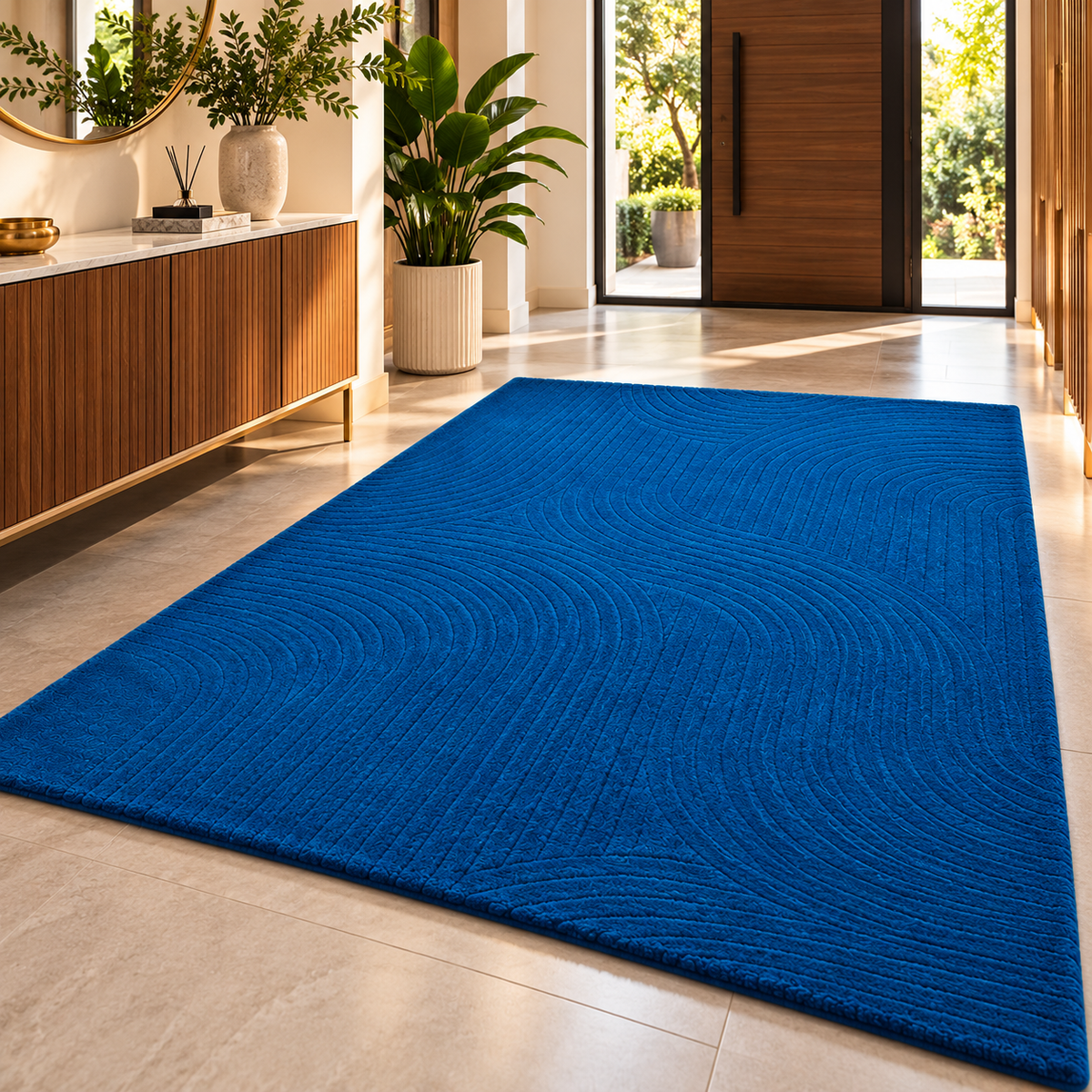Royal Blue New Zealand Wool Rug | Subtle Textured Pattern (GG)