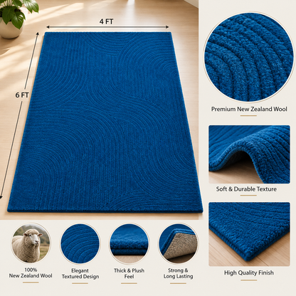 Royal Blue New Zealand Wool Rug | Subtle Textured Pattern (GG)