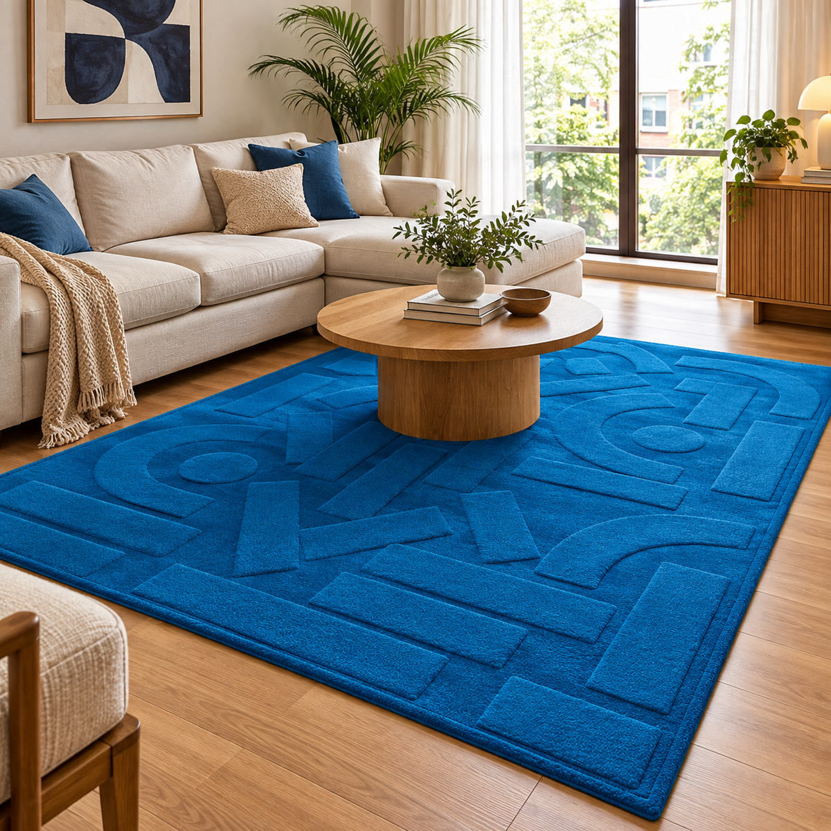 Royal Blue Rug | Embossed Geometric Pattern (GG)