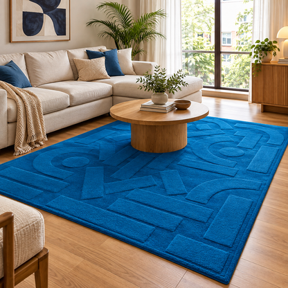 Royal Blue Rug | Embossed Geometric Pattern (GG)
