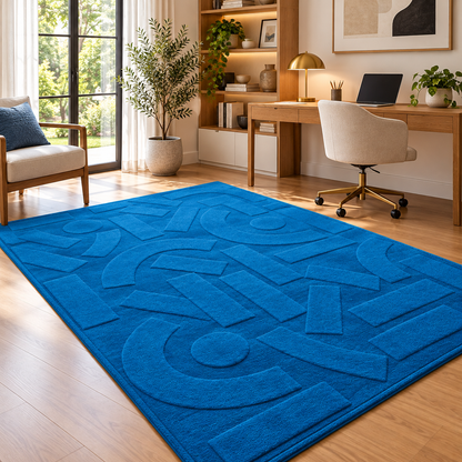 Royal Blue Rug | Embossed Geometric Pattern (GG)