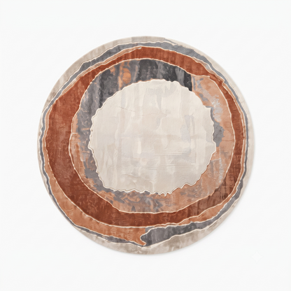 Rustic Abstract Round Rug | Layered Circular Abstract Pattern (GG)