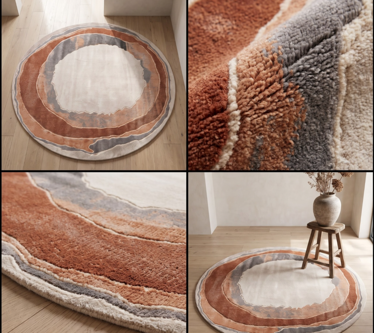 Rustic Abstract Round Rug | Layered Circular Abstract Pattern (GG)