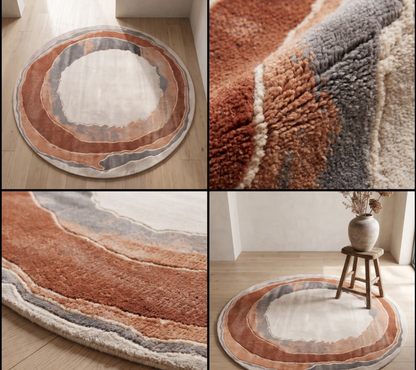 Rustic Abstract Round Rug | Layered Circular Abstract Pattern (GG)