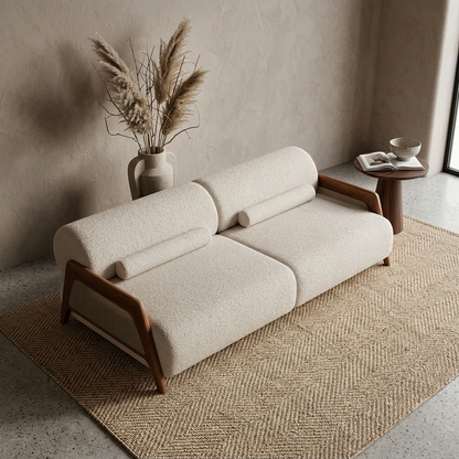 Saffron Bouclé & Woven Cane 3-Seater Sofa (2100mm) - (NO)
