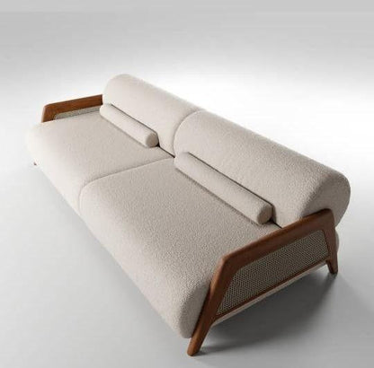 Saffron Bouclé & Woven Cane 3-Seater Sofa (2100mm) - (NO)