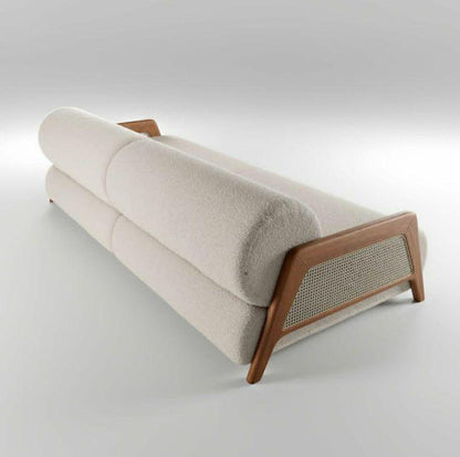 Saffron Bouclé & Woven Cane 3-Seater Sofa (2100mm) - (NO)