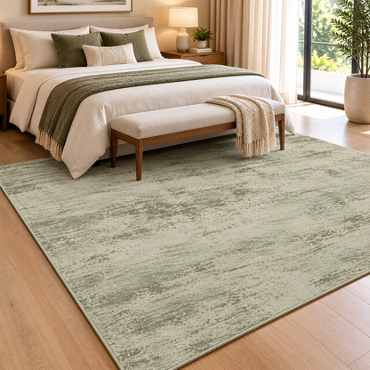Sage Green Handloom Viscose Rug | Subtle Distressed Texture (GG)