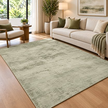 Sage Green Handloom Viscose Rug | Subtle Distressed Texture (GG)