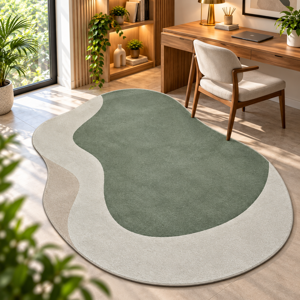Sage Green Organic Rug | Flowing Organic Silhouette with Layered Tones (GG)