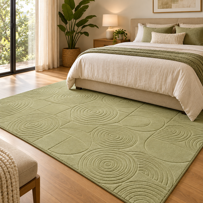 Sage Swirl Rug | Abstract Geometric Circular Pattern (GG)