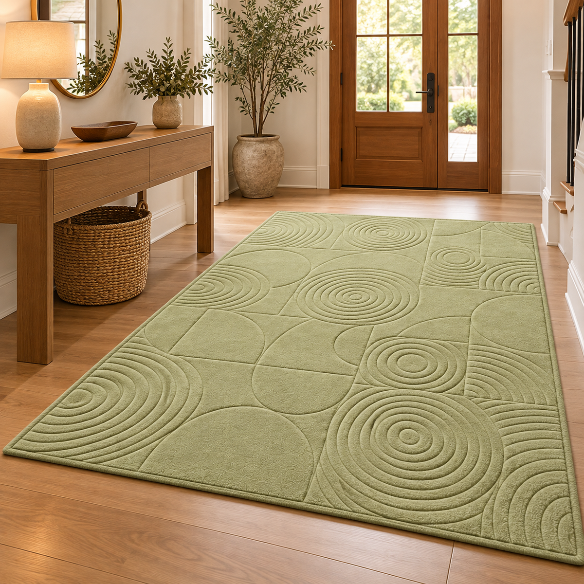 Sage Swirl Rug | Abstract Geometric Circular Pattern (GG)