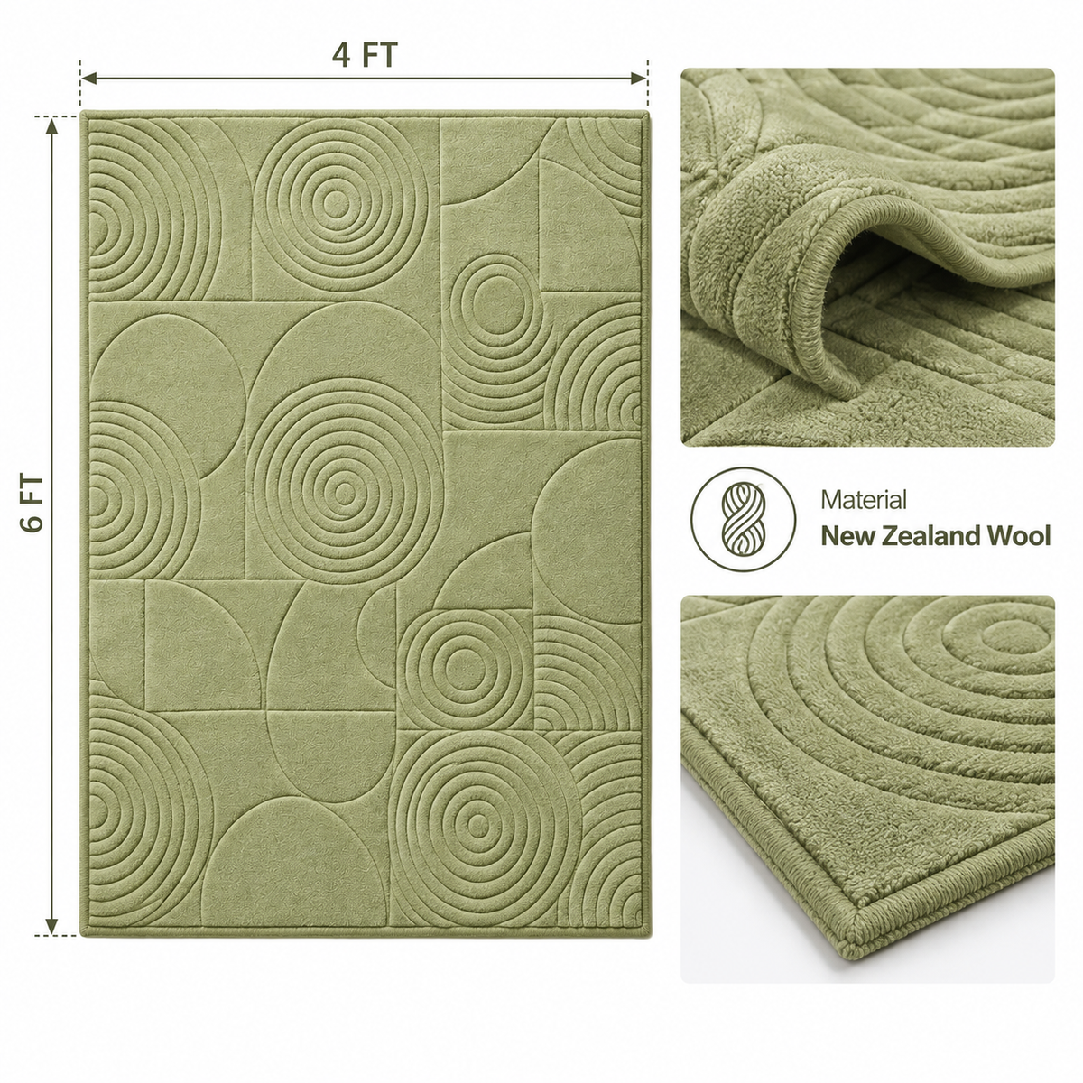Sage Swirl Rug | Abstract Geometric Circular Pattern (GG)