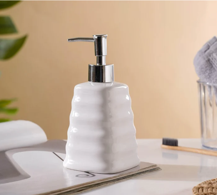 Modern Ribbed Ceramic Soap Dispenser (W) Urban Nivasa