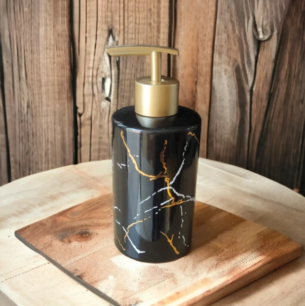 Midnight Marble Gold Veined Ceramic Soap Dispenser (W)