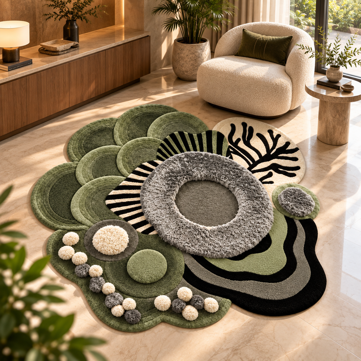 Sculptural Botanica Rug | Organic Botanical Flowing Petal Pattern (GG)