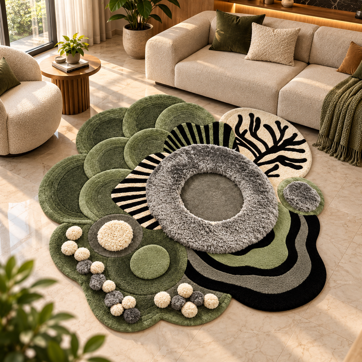 Sculptural Botanica Rug | Organic Botanical Flowing Petal Pattern (GG)