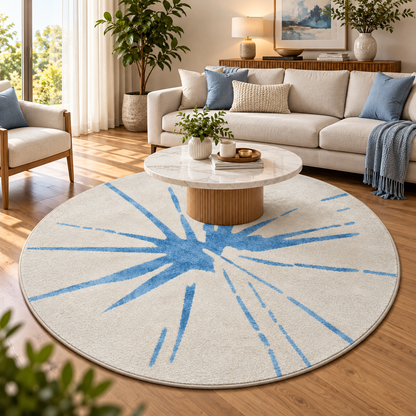 Sky Blue Sunburst Round Rug - 3*3ft | Radiating Sky-Blue Sunburst Pattern (GG)
