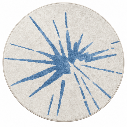 Sky Blue Sunburst Round Rug - 3*3ft | Radiating Sky-Blue Sunburst Pattern (GG)