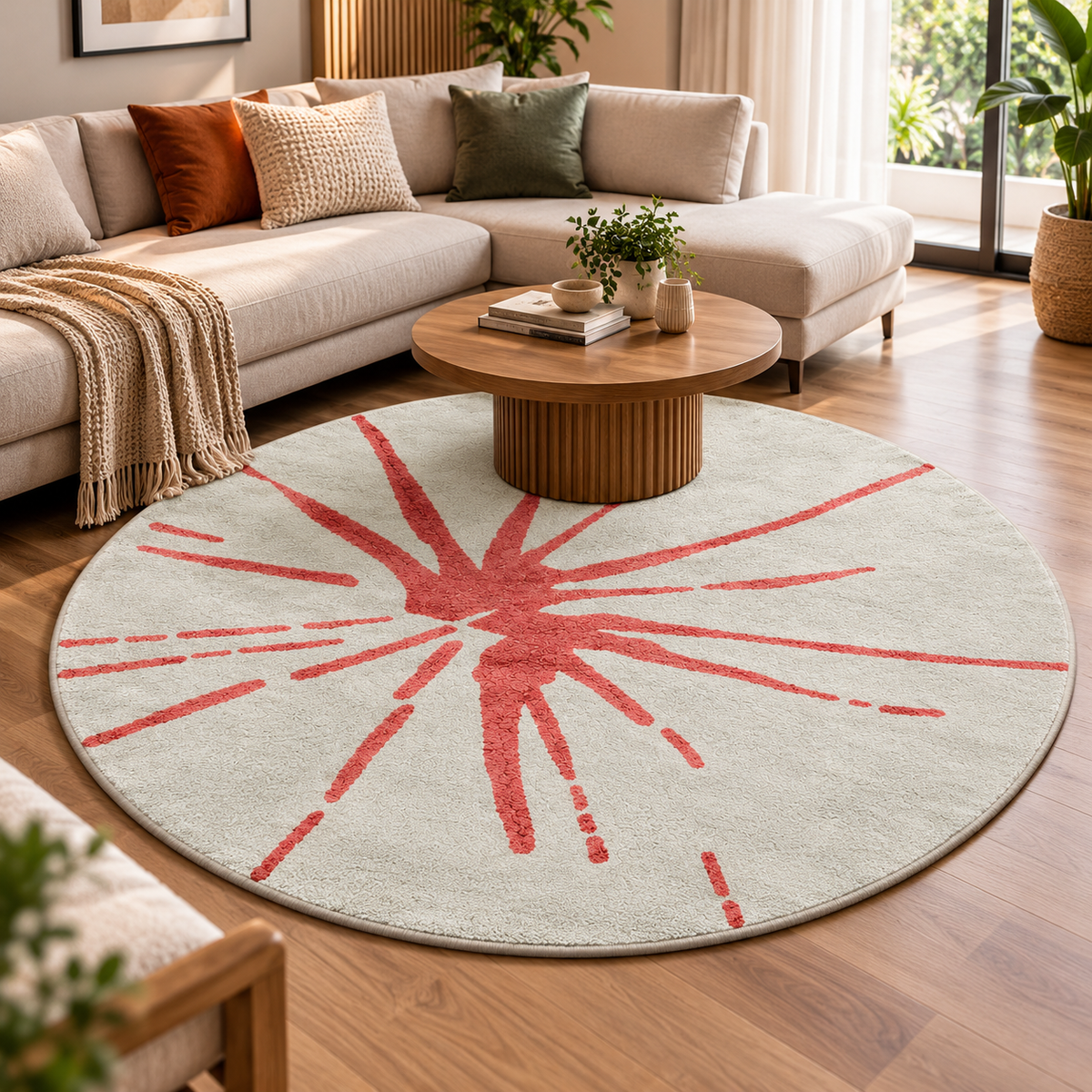 Sunburst Round Rug - 3*3ft | Radiating Sunburst Pattern (GG)