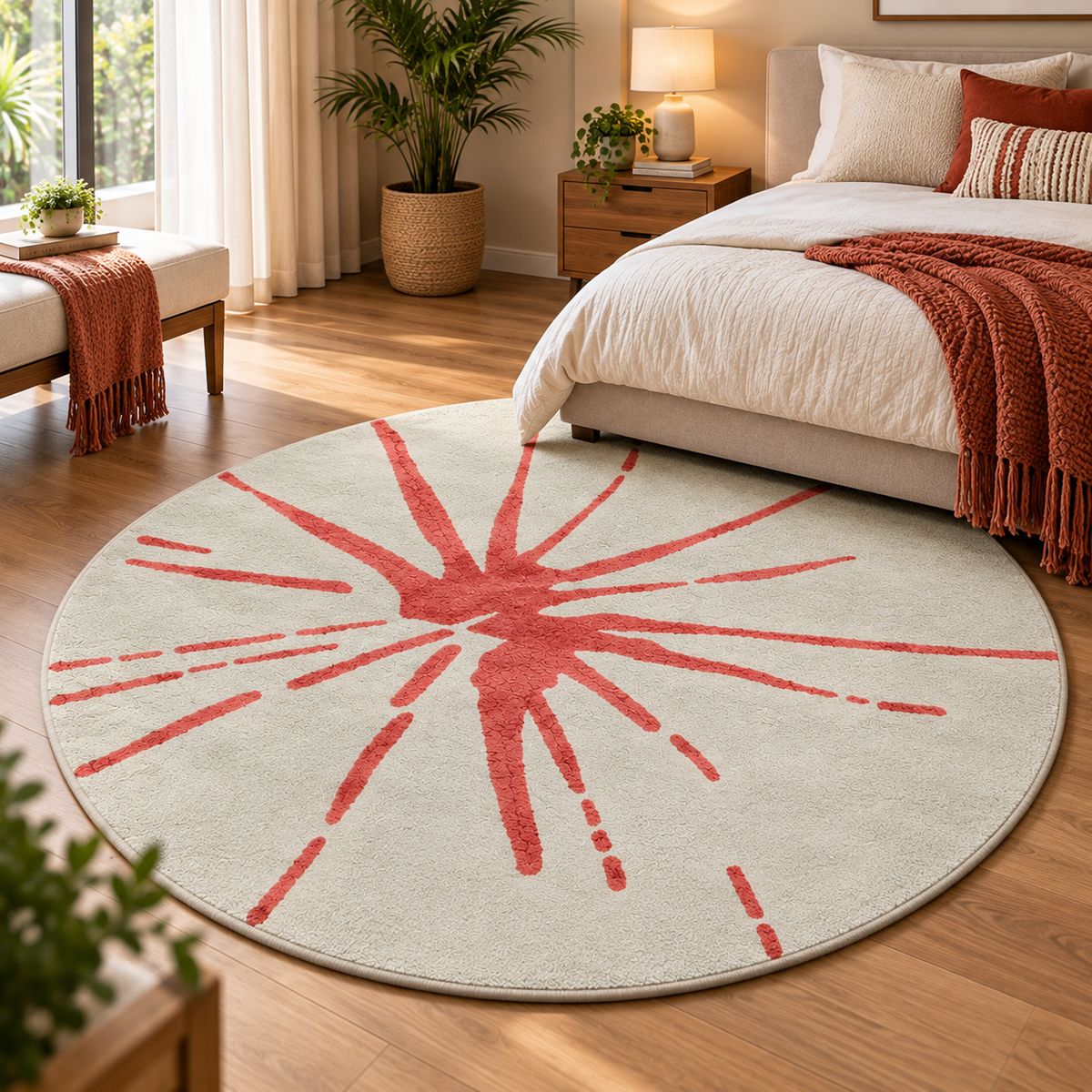 Sunburst Round Rug - 3*3ft | Radiating Sunburst Pattern (GG)