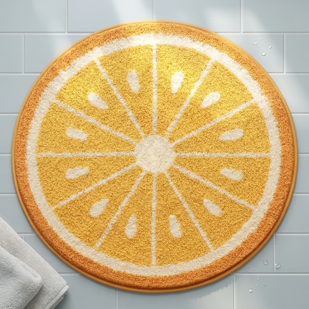 Sunny Yellow Lemon Citrus Slice Round Anti-Skid Microfiber Bathroom Mat (60 x 60 cm) - (CD)