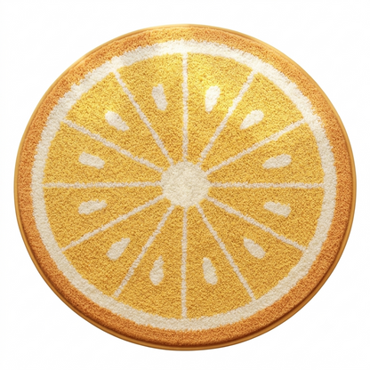 Sunny Yellow Lemon Citrus Slice Round Anti-Skid Microfiber Bathroom Mat (60 x 60 cm) - (CD)