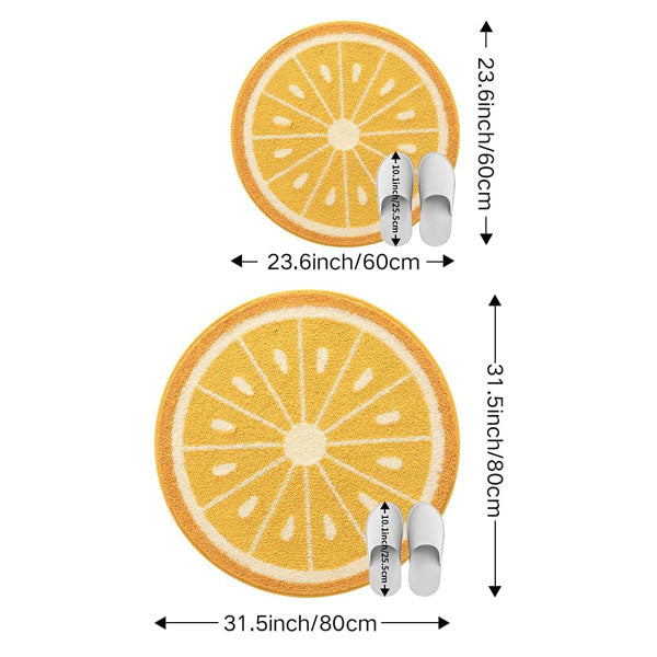Sunny Yellow Lemon Citrus Slice Round Anti-Skid Microfiber Bathroom Mat (60 x 60 cm) - (CD)