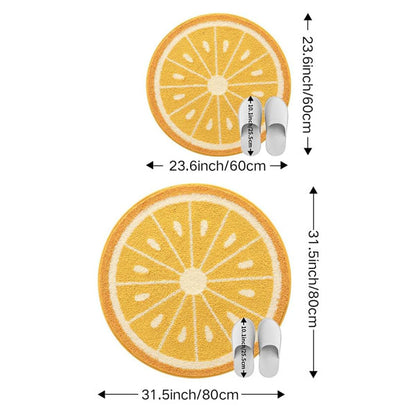 Sunny Yellow Lemon Citrus Slice Round Anti-Skid Microfiber Bathroom Mat (60 x 60 cm) - (CD)