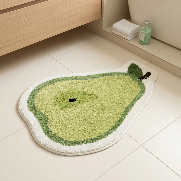 Sweet Green Pear Shaped Tufted Microfiber Novelty Anti-Skid Bathroom Mat (45 x 75 cm) - (CD)
