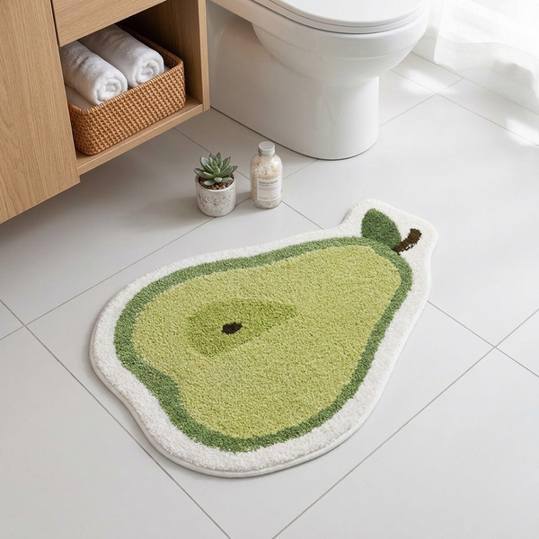 Sweet Green Pear Shaped Tufted Microfiber Novelty Anti-Skid Bathroom Mat (45 x 75 cm) - (CD)